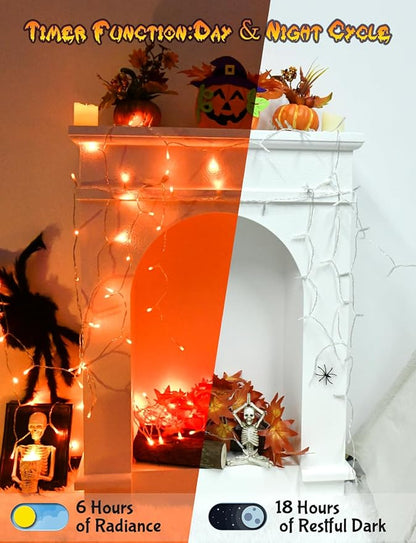 Halloween String Lights Battery Operated with Timer - 9.8ft 30LED Orange Waterproof Lights for Outside Decorations, Party, Yard, Pathway, Indoor and Outdoor 2 Packs
