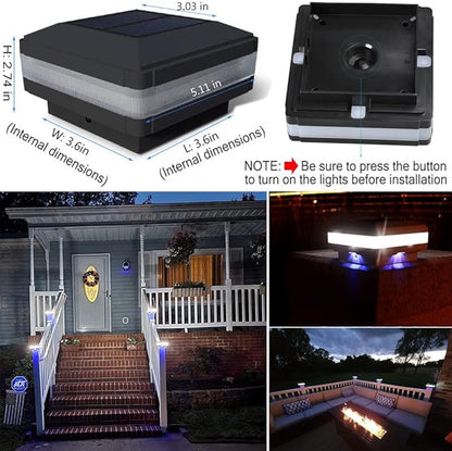 Sumaote Solar Post Cap Light, 52 LEDs 160 Lumen Outdoor Solar Post Light Fits 4x4 5x5 6x6 Wooden Posts IP65 Deck Fence Lights Platform Garden Patio 6000K White Lighting, Black Shell, 4 Pack