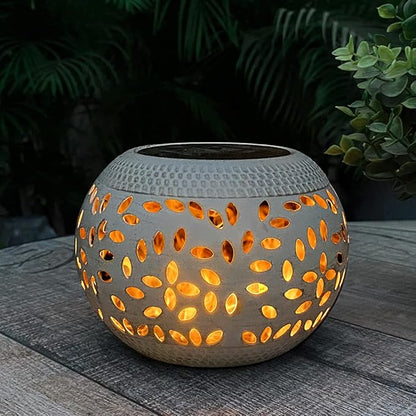 Solar Table Lantern Outdoor Waterproof- Dancing Flickering Flame Solar Powered LED Light,White Metal Desktop Decorative Lamp for Gifts for Women Mom,Desk Patio Garden Yard
