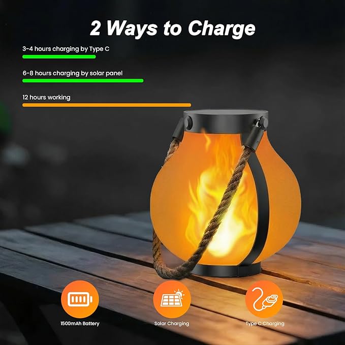 Hompavo Larger Gen2 Solar Lanterns Outdoor, Dual Charging (USB/Solar) & 2-Mode - Waterproof Decorative Hanging/Table Lights for Yard Patio Garden Halloween Christmas Decor, Birthday Gifts for Women, 2