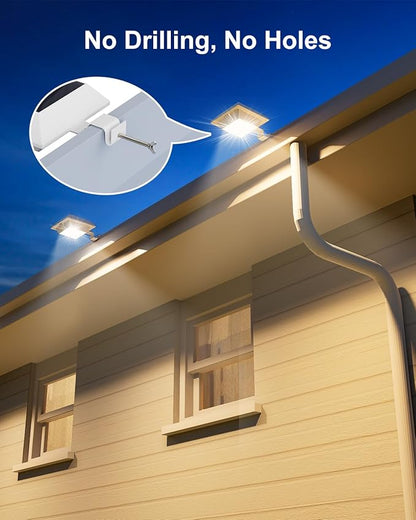 4 Pack Solar Powered Gutter Lights Outdoor Decorative Waterproof 12 LEDs Yard Lamp for Fence, Railing, Outside Wall, Deck, Garden, Path, Backyard, Walkway, Patio, No Drilling Installation (Warm White)