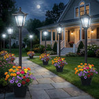 Cool White Post Lighting Fixture with Planter, Solar Outdoor