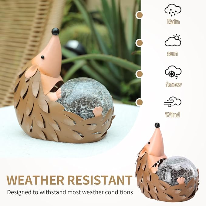 MUMTOP Solar Lantern - Solar Lights Outdoor Waterproof, Hedgehog Lanterns Yard Decorations, Decorative Lantern Tabletop Ornaments for Garden Decor