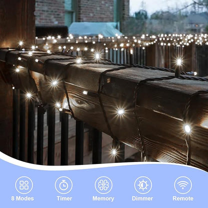 QITONG 2 Pack White Battery Operated String Lights, Each 33ft 100 LED Christmas Lights Outdoor with Remote, Green Wire Twinkle Lights Indoor