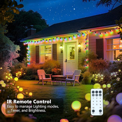 Outdoor String Lights Battery Powered, 22ft 20 LED Bulbs Hanging Patio Lights Dimmable w/Timer & Remote, Globe Bulb Shatterproof Waterproof for Outdoor Indoor Decor - Warm White & Multicolor