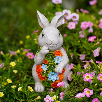 Nacome Solar Garden Outdoor Statues Bunny with Succulent and 7 LED Lights – Lawn Decor for Patio, Balcony, Yard Ornament - Chrismtas Gifts for Mom Grandma