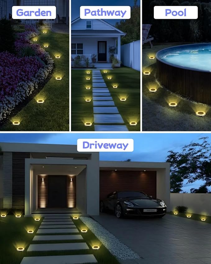Mini Solar Ground Lights Outdoor 24 Pack Waterproof Upgraded Anti-Rust Solar Flat Garden Lights Stainless Steel Solor Powered Disc Landscape Light for Pathway Walkway Yard Lawn Patio-Warm White