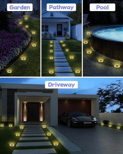 Mini Solar Ground Lights Outdoor 24 Pack Waterproof Upgraded Anti-Rust Solar Flat Garden Lights Stainless Steel Solor Powered Disc Landscape Light for Pathway Walkway Yard Lawn Patio-Warm White