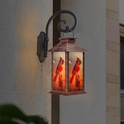 Solar Lanterns Outdoor, Waterproof Cardinal Garden Hanging Lanterns with LED Flickering Flameless Candles, Lantern Decor Christmas Gifts for Women Mom Grandma
