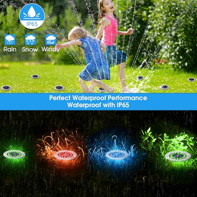 NFESOLAR Solar Lights Outdoor with 16 LEDs, 8 Pack Bright Multi-Color Solar Ground Lights Outdoor Waterproof for Pathway Garden Yard Lawn Walkway Halloween Christmas Decorations