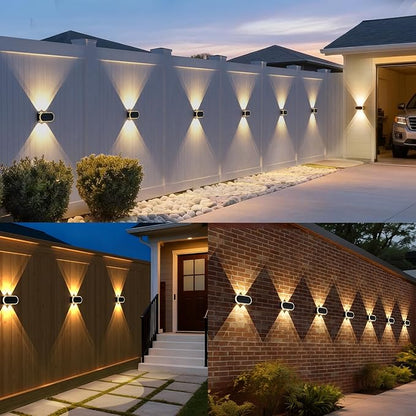 Fence Lights Solar Powered: Outdoor Wall Lighting IP65 Waterproof - Dual Focused LED Up Down - 3000K–6000K 3 Modes for Porch Backyard Patio - Diamond Crystal Cut Design 6 Pack