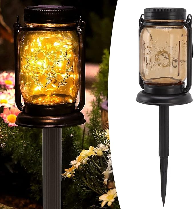 Outdoor Garden Hanging Lanterns, Outdoor Solar Lantern Auto Sensing ABS Glass Soft Warm Light Mason Jar Solar Light for Garden Backyard Ground