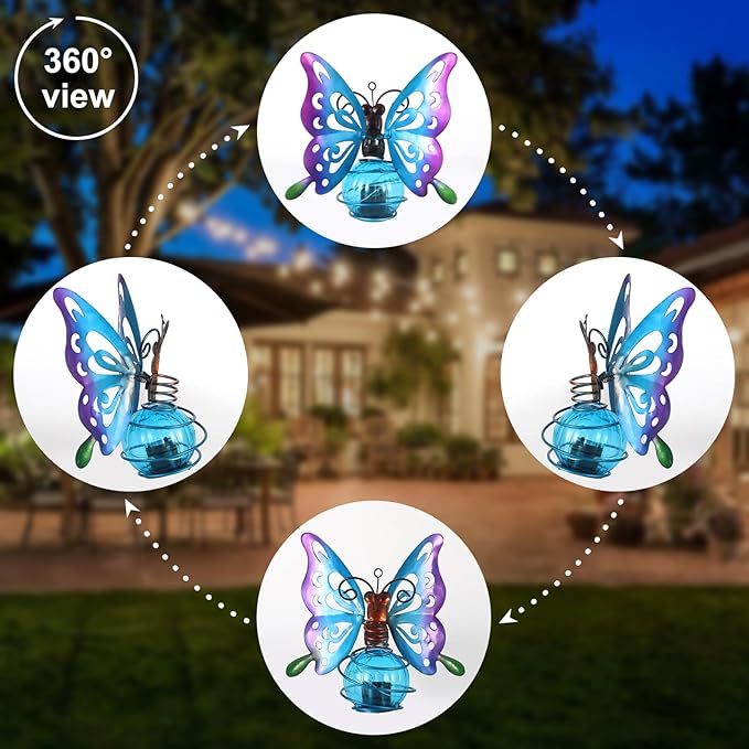 Butterfly Solar Outdoor Hanging Lantern Creative Small Sculpture Lights Durable Waterproof Lamp Suitable for Festivals Garden Decor Birthday Gifts for Grandma Mom Women Girl