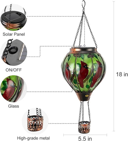 Larekook Cardinal Hot Air Balloon Solar Lantern Outdoor Waterproof,Solar Hot Air Balloon Lantern with Flame Flickering Hanging Garden Light for Patio Porch Yard Lawn,Cardinal Gifts for Women