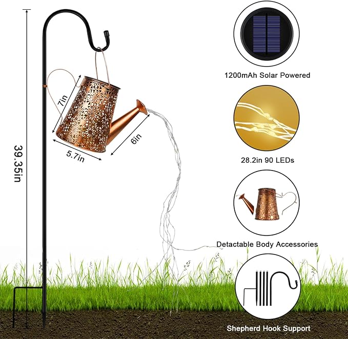Solar Watering Can with Lights, Large Waterproof Solar Outdoor Lights Decorative Metal Solar Garden Lights Solar Lanterns Hanging Garden Lights for Yard Patio Pathway Walkway Lawn Gardening Gift