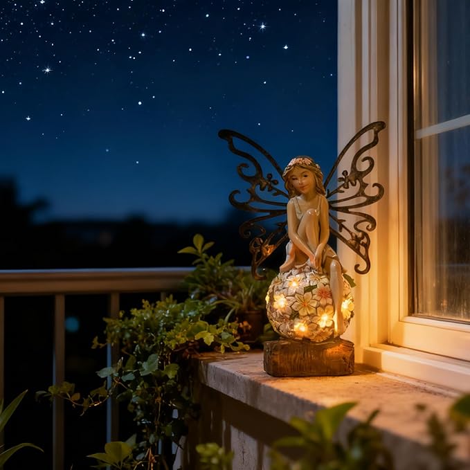 Solar Flower Statue Light 9.45", Yard Decor