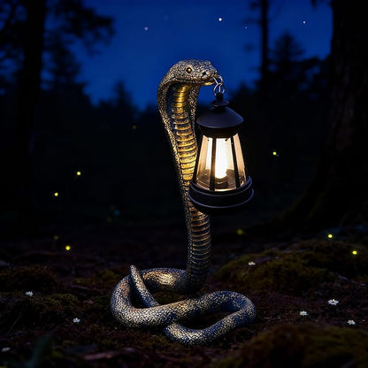 Solar Garden Outdoor Statues Snake with Solar Lights Outdoor Chrismtas Decorations - Lawn Decor Snake Statue for Patio, Balcony, Yard Ornament - Unique Housewarming Gifts（11.22" Brass Color
