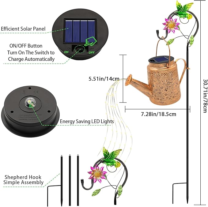VOOKRY 2 Pack Hummingbird Metal Solar Watering Can Lights, Solar Lights Outdoor Waterproof, Birthday Gifts for Women Mom Grandma, Hanging Lanterns Decorative Garden Decor for Outside Yard Patio Lawn