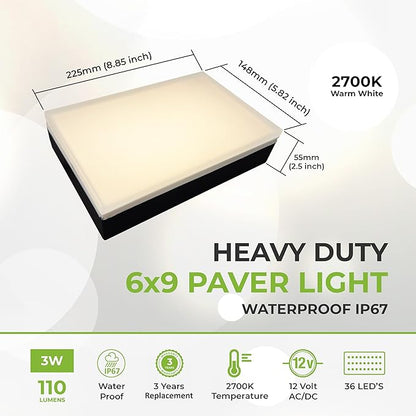 LUMENGY Paver Light 6X9 Inch (5.82 x 8.85 inches) 2700K, Brick Lighting for Pavers, Driveways, Pathways, Patios, Inground & Garden, 12V Waterproof, Drive-Over Rated