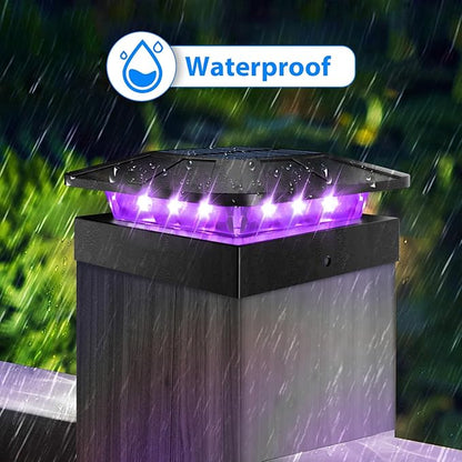 Peasur 4x4 Solar Post Lights Outdoor, 4 Packs Purple & Warm White LED Fence Caps Light Waterproof, Wood & Vinyl Post Top Lighting for Deck Mailbox Railing Porch Outside
