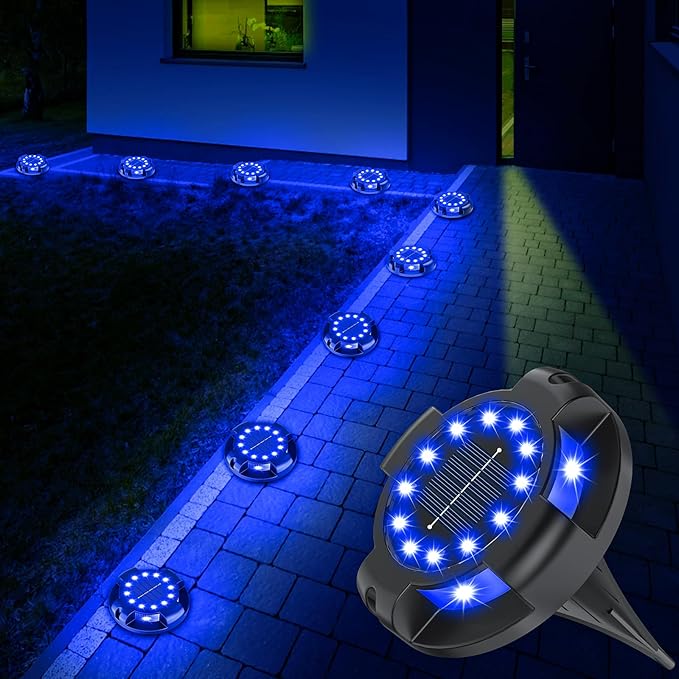 12-Pack Blue In-Ground Solar Lights, Flat LED Walkway