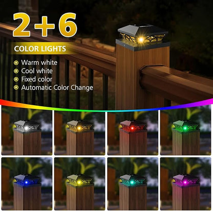 T-SUN Solar Post Cap Lights 6 Pack – Outdoor Waterproof RGB Color Changing Light for 3.5x3.5 4x4 5x5 5.5x5.5 Wood/Vinyl Fence Posts, Solar Deck Lights for Patio, Garden, Porch