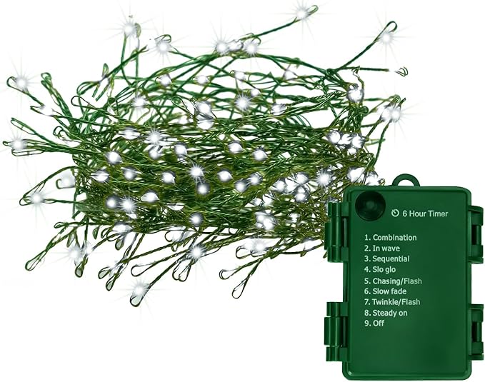 Battery Operated Christmas Lights, 20FT 200 Micro LEDs Fairy Lights with 8 Modes and Timer, Green Copper Wire for Indoor Outdoor Christmas Tree Wreath Garland Garden Party,Cool White