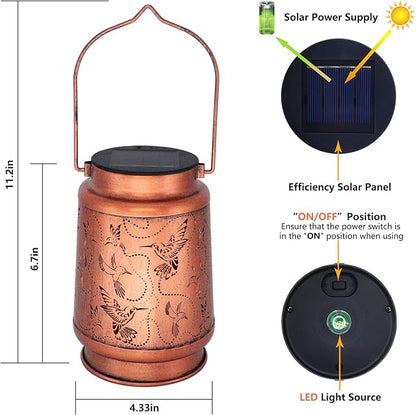 2 Pack Solar Hummingbird Lanterns Outdoor Hanging Decor Lantern,Waterproof Hollow Out Metal Decorative Garden Light,Graceful Decoration for Patio,Yard,Landscape,Walkway,Festival