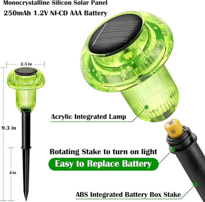St Patricks Day Decorations Solar Lights Outdoor Pathway Waterproof 8 Pack Green LED Green Stake Acrylic Mushroom Decorative Garden Lights for Yard Landscape Patio Outside