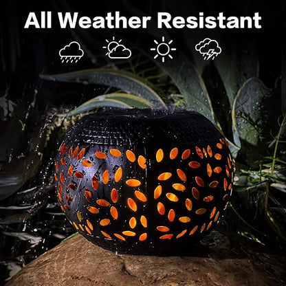 Solar Table Lanterns Outdoor Waterproof- 2 Pack Dancing Flickering Flame Solar Lights,Black Metal Desktop Decorative Lamps for Gifts for Women Mom Desk Patio Garden Yard Decor