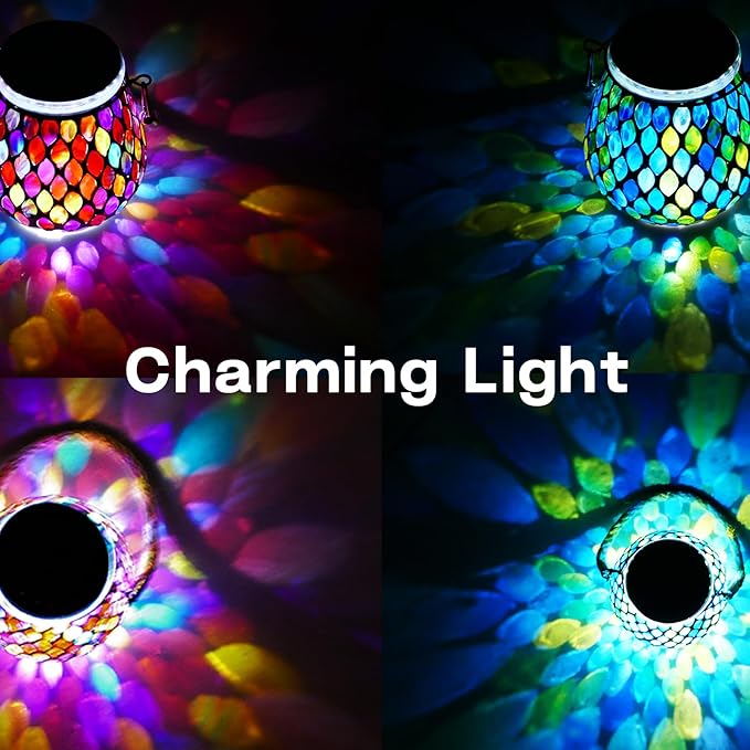 2-Pack Mosaic Solar Lanterns, Waterproof LED Outdoor Lights