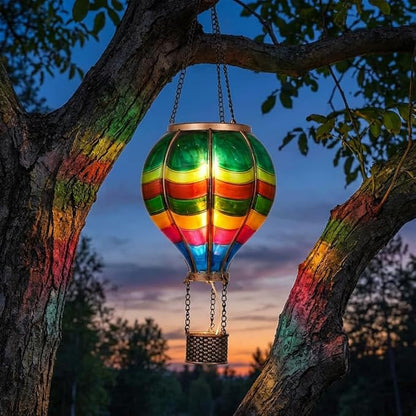 TERESA'S Collections Valentines Day Outdoor Decorations Hot Air Balloon Solar Lantern ,Hanging Flickering Flame Outdoor Lights for Garden Trees Yard, Colorful Lamp Decor for Mom Lovers