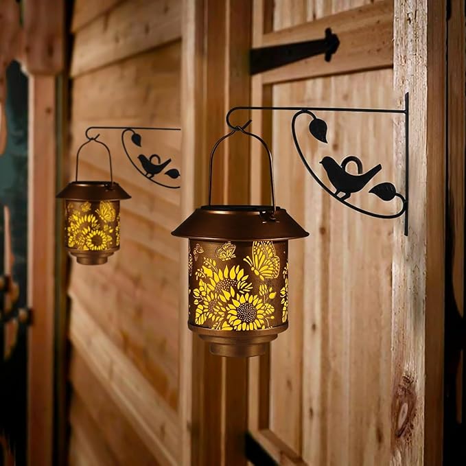 Solar Lantern Outdoor Hanging Sunflower Lights Gifts for Women Mom Metal Garden Decor Outside Waterproof LED Lanterns for Patio(Butterfly)