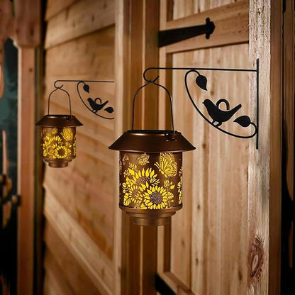 Solar Lantern Outdoor Hanging Sunflower Lights Gifts for Women Mom Metal Garden Decor Outside Waterproof LED Lanterns for Patio(Butterfly)