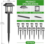 12-Pack Black Solar Path Lights, Outdoor Driveway LED