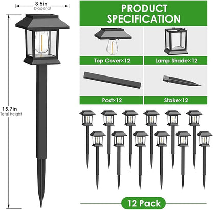 Solar Outdoor Lights, 12 Pack Solar Pathway Lights Waterproof, Landscape Lighting for Path Walkway Lawn Garden Yard Outside Décor, Black