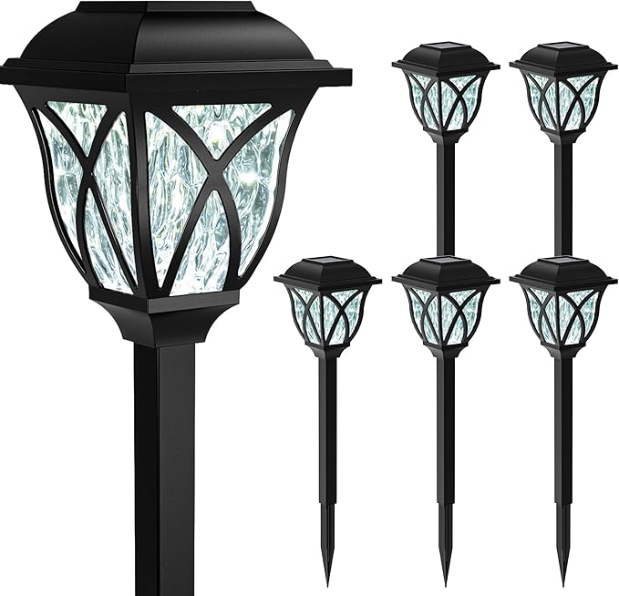 6-Pack Cold White Solar Path Lights, Outdoor Yard LED