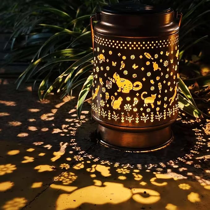 Cat Solar Lanterns Outdoor Waterproof, Garden Decor Metal High Brightness LED Light, Watering Can Lights, Solar Hanging Lantern for Garden,Yard,Patio,Lawn (Cat)