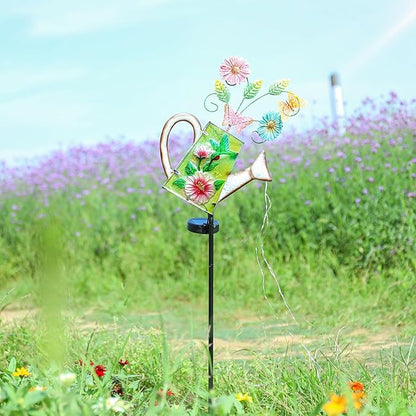 Bshine Solar Watering Can Light, Hummingbird Metal Solar Light, Waterproof Outdoor Garden Decor for Porch Path Lawn Yard Art, Gardening Gift for Women, Mom Birthday, Outdoor Valentine's Day Decor