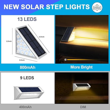 LED Solar Step Lights Waterproof Outdoor Stair Lights, Warm White Solar Deck Light IP67 Solar Decoration Lights for Yard, Patio, Garden, Walkways, Front Door, Pathway, Driveway, Porch 2PK
