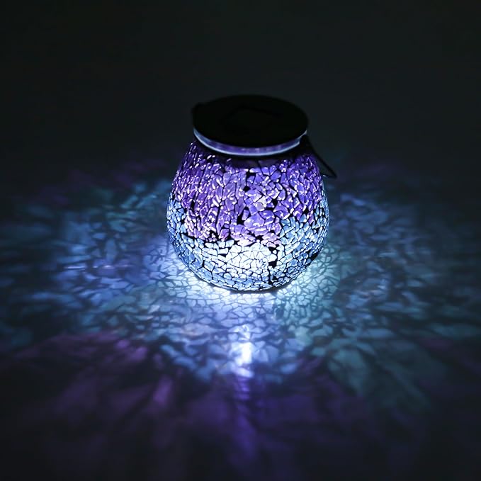 Afirst Mosaic Solar Lanterns Outdoor - Glass Hanging Solar Lights Hollow Out Waterproof Table Lamp Outdoor Decorative for Garden, Patio, Holiday Party Outdoor Decoration