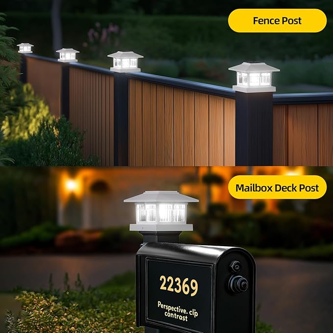 EXCMARK 2 Pack 4x4 Solar Post Cap Lights Fence Deck Post Lights Outdoor Solar Powered Waterproof with Two Light Modes Warm&Cool White for Garden Patio Decor. (Classic White,2)