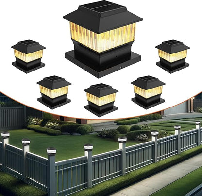 6 Pack Solar Post Cap Lights - Modern #1: Fits True 4x4 Vinyl, 4x4 & 6x6 Wood Posts, Bulk Savings, 3 Color Temp, 50 Lumen Waterproof Outdoor Lights for Deck Fence, Matte Black