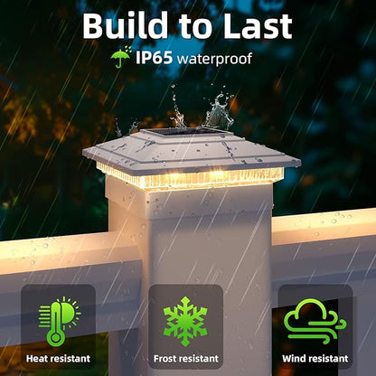 Post Cap Lights Outdoor 6pack, Waterproof Fence Post Solar Lights for 4x4 5x5 6x6 Wood/Vinyl Posts, White Solar Deck Post Lights with 2 Color Modes Decorate Garden Patio Porch Backyard