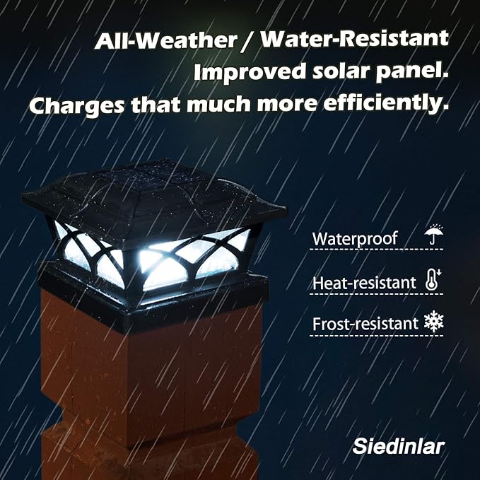 SIEDiNLAR Solar Post Cap Lights Outdoor Glass 2 Color Modes 8 LEDs for 4x4 5x5 6x6 Posts Deck Fence Patio Decoration Warm White & Cool White Lighting Black (1 Pack)