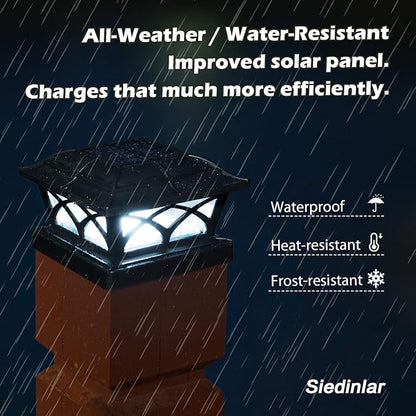 SIEDiNLAR Solar Post Cap Lights Outdoor Glass 2 Color Modes 8 LEDs for 4x4 5x5 6x6 Posts Deck Fence Patio Decoration Warm White & Cool White Lighting Black (1 Pack)