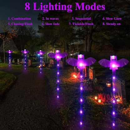 Halloween Decorations Outdoor Solar Bat Garden Lights,6 Pack 56LED Solar Halloween Bats Lights, Waterproof Solar Pathway Lights for Outside Patio Yard Lawn Grave Party Gifts Decor Purple