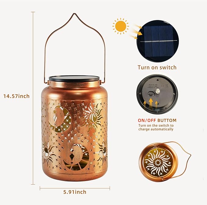 Sun Moon Solar Lanterns Outdoor Waterproof, 14.6'' Large Lamps, Upgraded 2000mAH Battery, Metal Christmas Gift, Birthday Gifts for Women Mom Grandma, Garden Yard Patio Lawn Pathway Decor