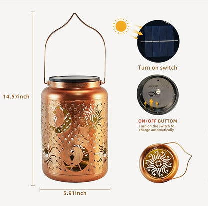 Sun Moon Solar Lanterns Outdoor Waterproof, 14.6'' Large Lamps, Upgraded 2000mAH Battery, Metal Christmas Gift, Birthday Gifts for Women Mom Grandma, Garden Yard Patio Lawn Pathway Decor