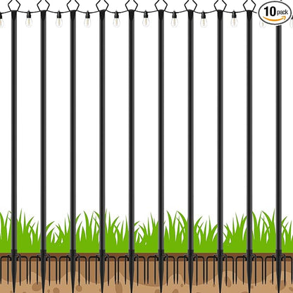 10 Pack 10Ft String Poles, Poles for Outside String Lights,Outdoor with Fork,Metal Poles Stand for Patio,Backyard,Deck